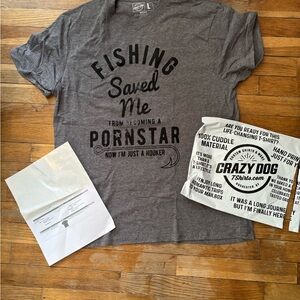 Brand new With Tags byCrazy Dog T-Shirts Gray Fishing Graphic Tee
